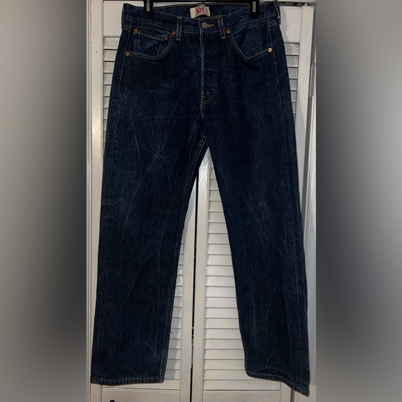Levi's Original 501 Straight Leg Button Fly Jeans - Dark - Picture 1 of 14